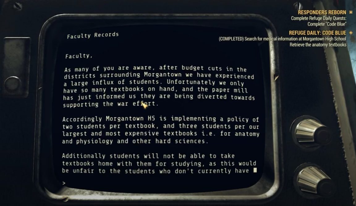 Fallout 76 code blue guide morgantown high school