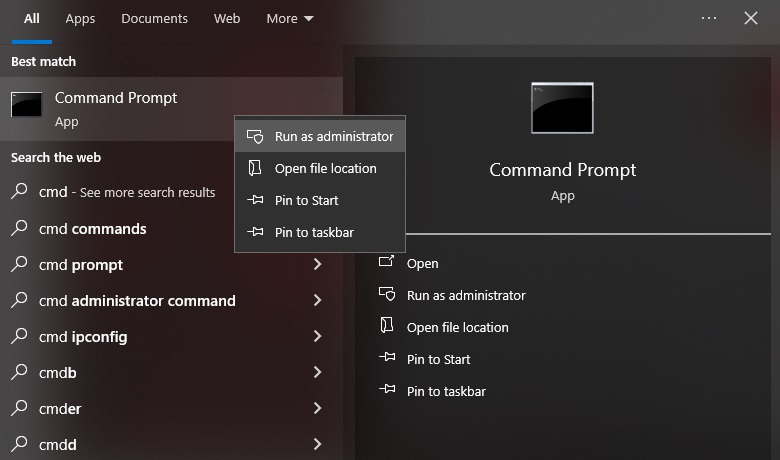 Windows Start Menu Command Prompt