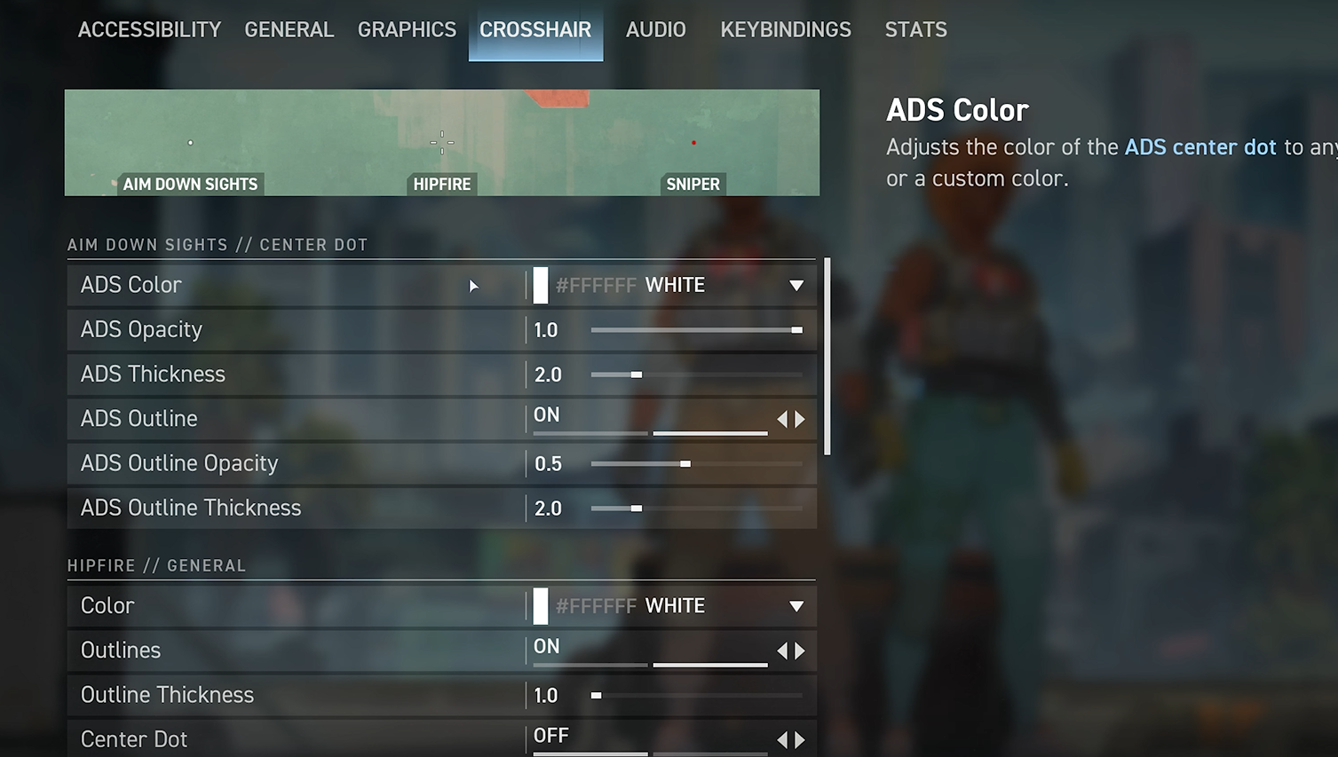 Crosshair settings in Spectre Divide.