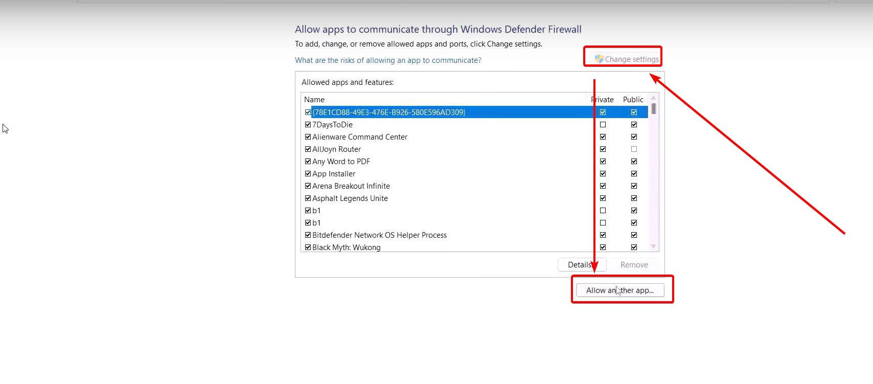 Allow an app on Windows Defender Firewall.