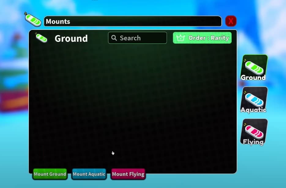Mounts (menu) in Arise Crossover
