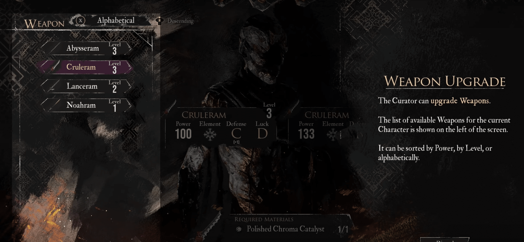 Weapon Upgrade menu in Clair Obscur: Expedition 33.