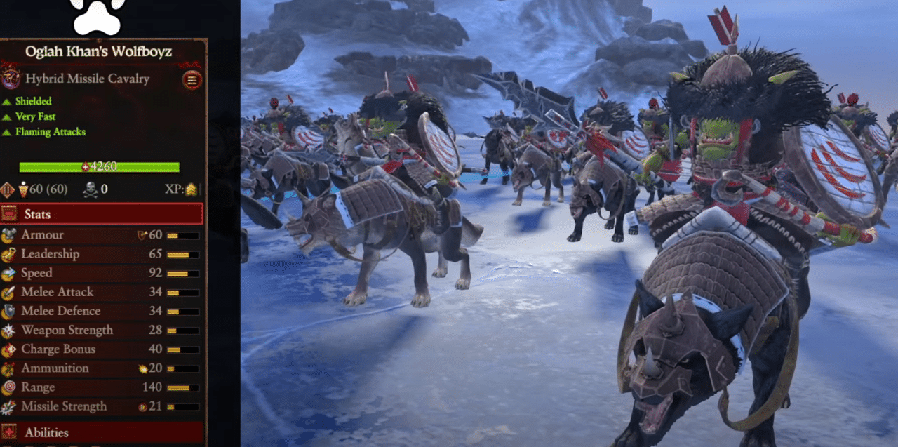 Oglah Khan’s Wolfboyz chaos dwarf unit in Total War: Warhammer III.