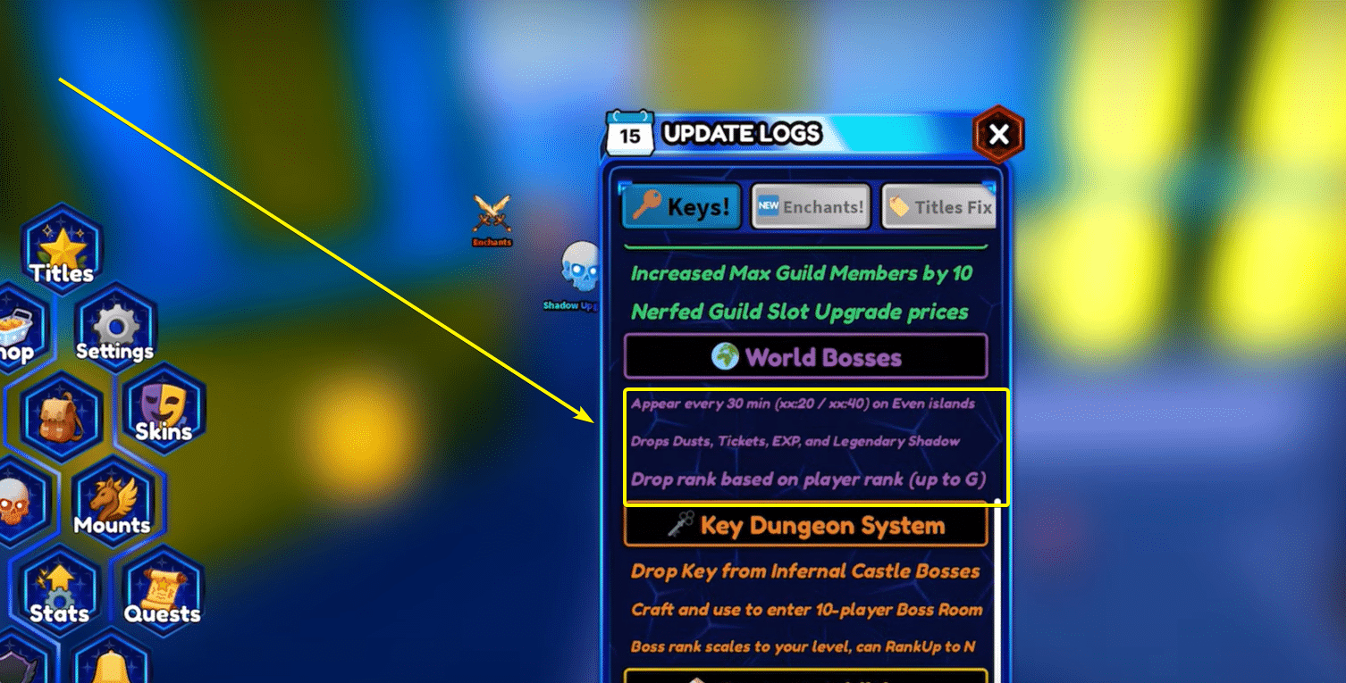 World Bosses update log in Arise Crossover.