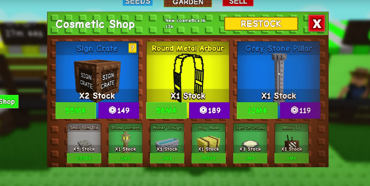 Cosmetic Shop items in Grow a Garden.