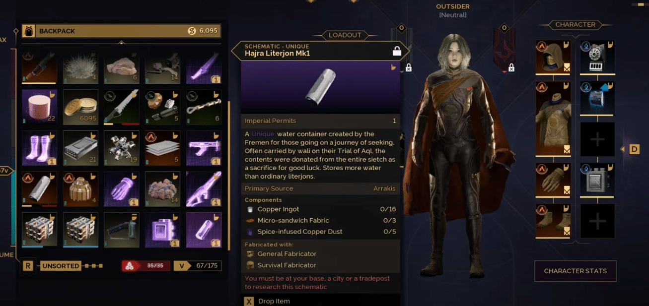 Unique Schematics (Legendary) in Dune: Awakening.