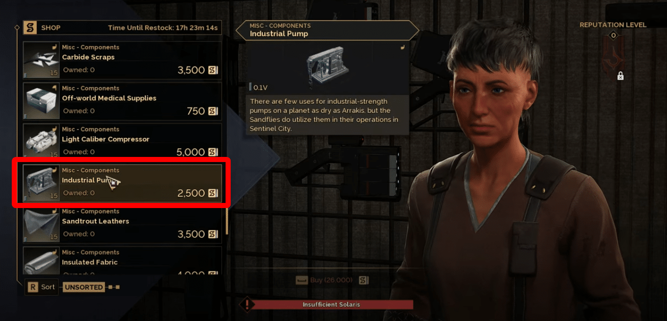 Buying Industrial Pumps from Zoe location in Dune: Awakening.