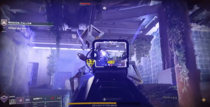 Removing Vex Shield and generator locations to defeat Devastator Mind in Destiny 2.
