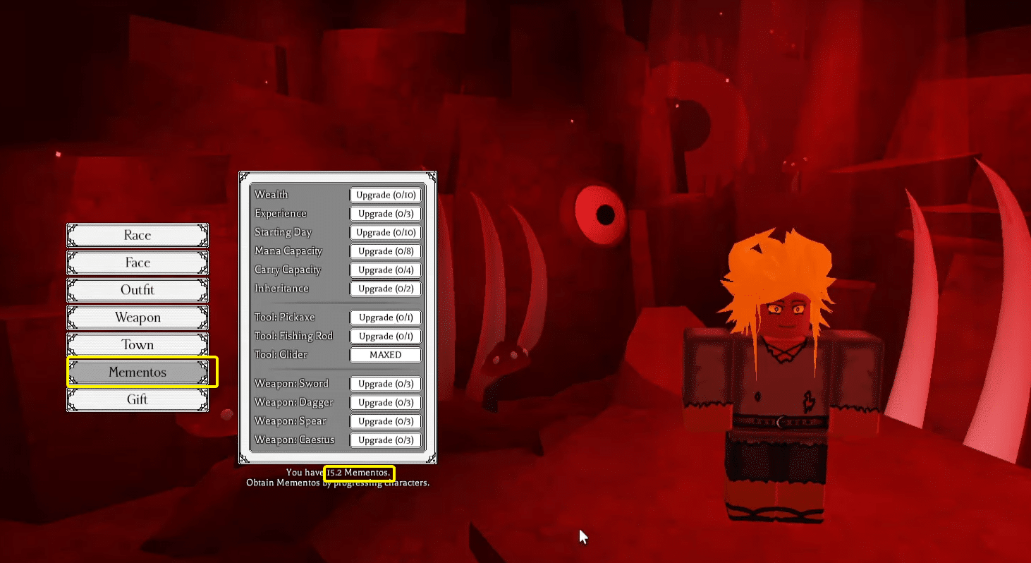 Mementos menu Rogueblox