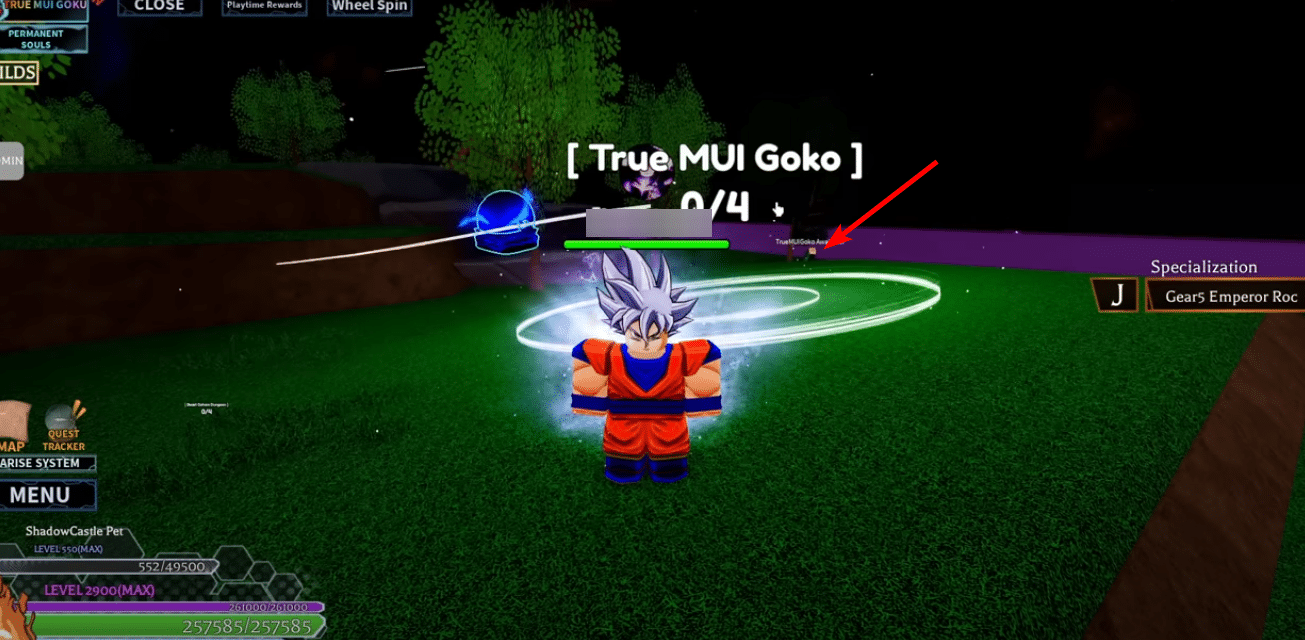Awaken NPC location for True MUI Goku Mastered Ultra Instinct in Anime Spirits.