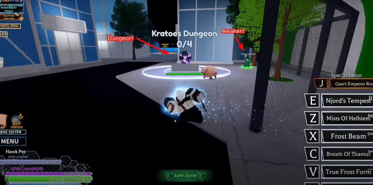 Awaken NPC location for True Kratos Sword in Anime Spirits.
