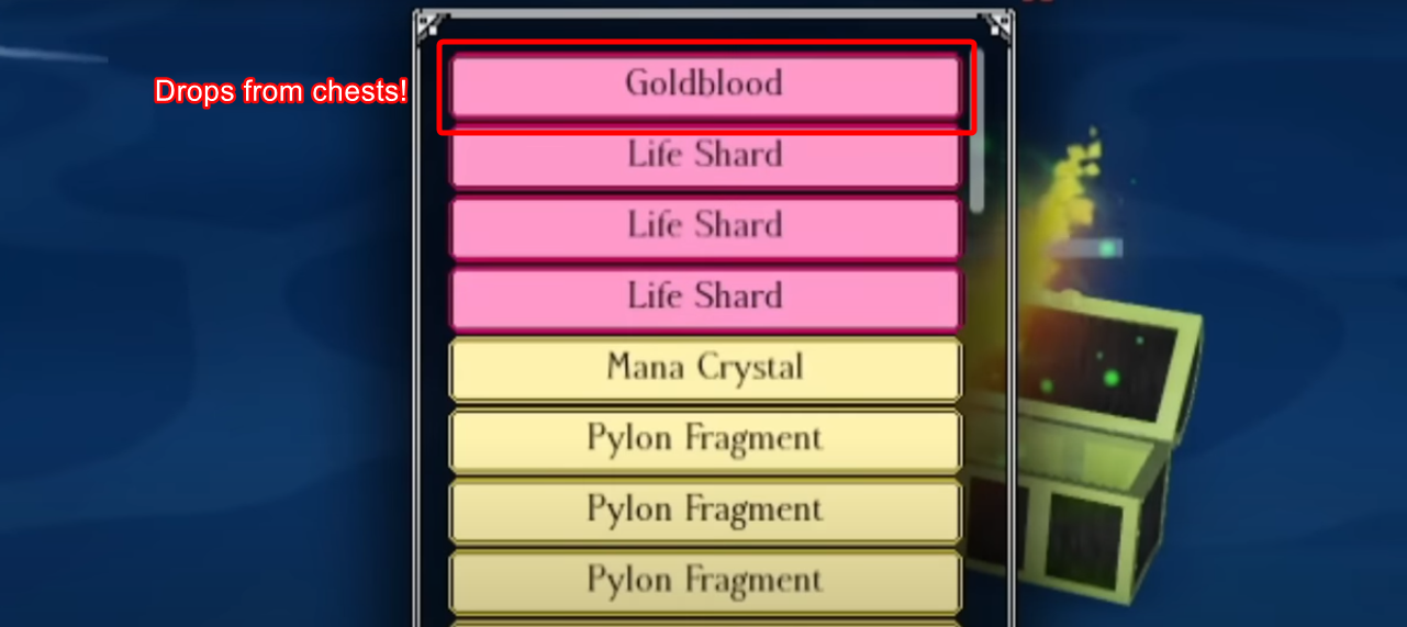 Goldblood dropped from chest in Rogueblox.