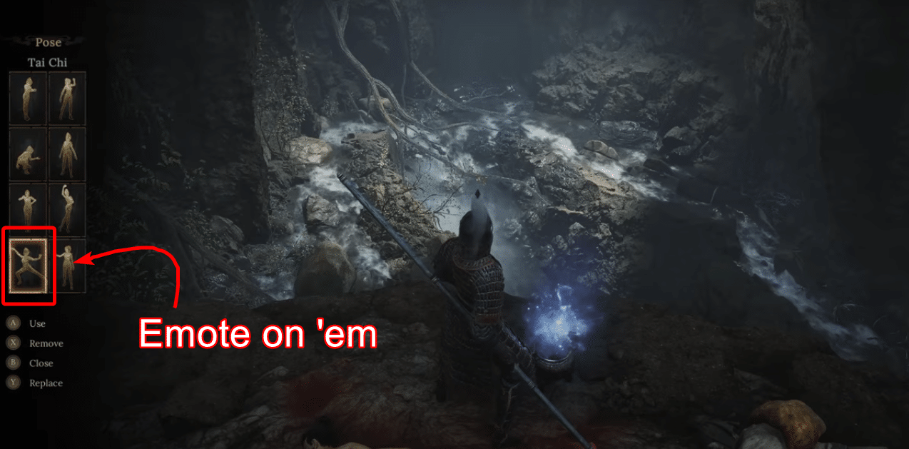Do the Tai Chi emote for 'Master Tai Chi to Grasp the Primordial Deity's Wisdom' prompt in Wuchang Fallen Feathers.