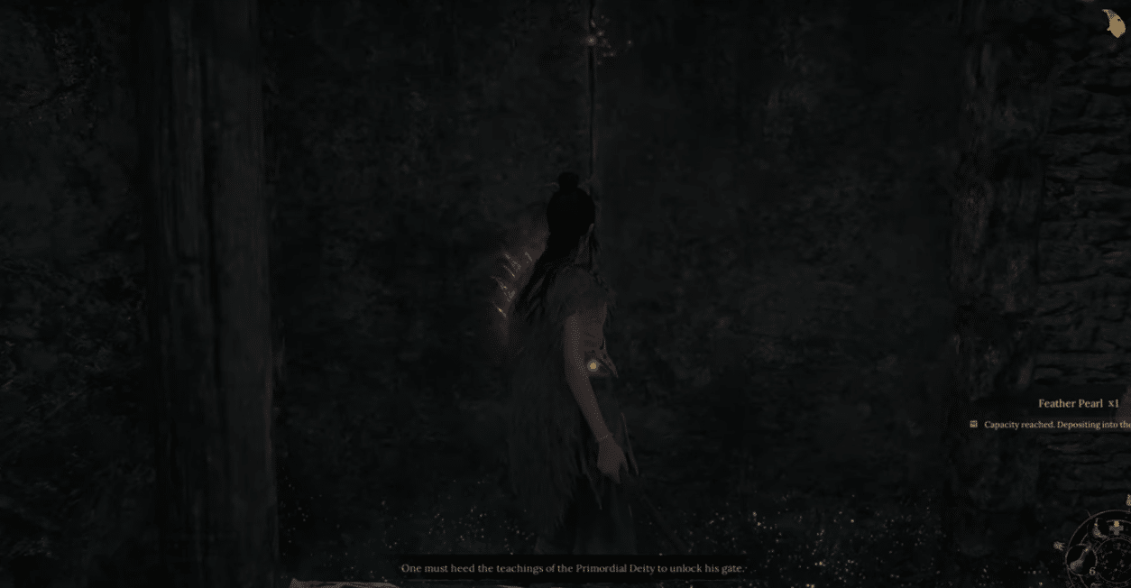 Heed the Teachings of the Primordial Deity to Unlock His Gate prompt in Wuchang Fallen Feathers.