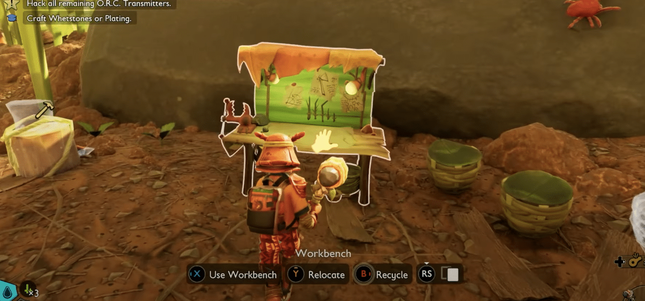 Crafting Brittle Whetstone by mining for Quartzite shards and crafting in Workbench in Grounded 2.